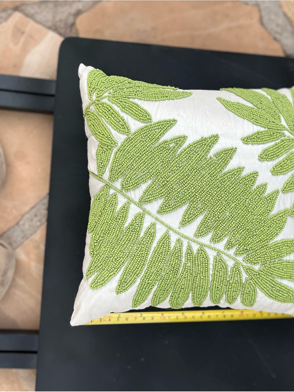 Green Beaded Fern Accent Pillow - Home Accents